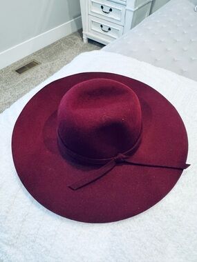 Do everything in love Women's Wide-Brim Wool Fedora Hat - Wine